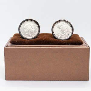 Münz-Manschettenknöpfe - Neuseeland 5 Cent, wahlweise Gunmetal oder Brushed Gold farbige Rückseiten (Edelstahl), Hochzeitsgeschenk, Freunde Geschenk