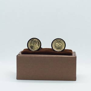 Coin Cufflinks-GREECE, 50 Lepta,Choice of  Gold or Gunmetal coloured backs (stainless steel), 50th year,50 anniversary gift, present husband