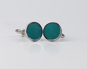 Leather Cufflinks - Teal Leather Cufflinks,  3rd Anniversary, Cufflinks with Leather, Gift for Men, Wedding Gift,
