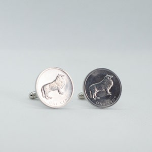 Coin Cufflinks - Cook Islands 1 Cent - Elizabeth II  Border Collie Coin Cufflinks