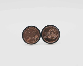 Coin Cufflinks - Cape Verde 5 Escudo Coin , Choice of Gold or Gunmetal coloured backs (stainless steel)