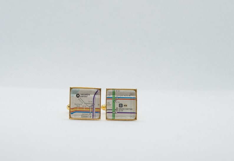 New York Metro Subway 4 Cufflink with 16mm Brass Square Back