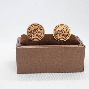 Mountains Wooden Cufflinks - Wedding Cufflinks, Engraved Wooden Cufflinks, Groom Cufflinks, Personalized Cufflinks