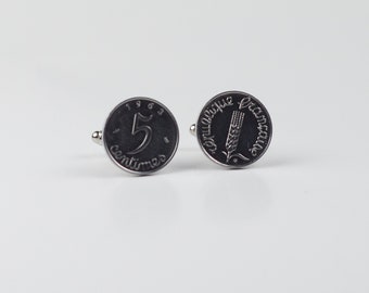 Coin Cufflinks - France, 5 Centimes Coin Cufflink, upcycled coin gift, vintage gift, coin collector gift, unique ideas for men, wedding idea