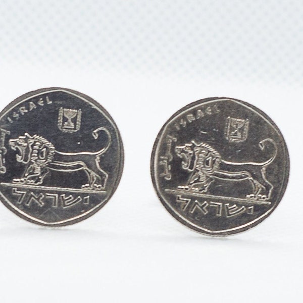 Israel Coin Cufflinks - Half Sheqel Coin Cufflinks, Anniversary Gift,Cuff Links, Choice of Gunmetal coloured backs (stainless steel)