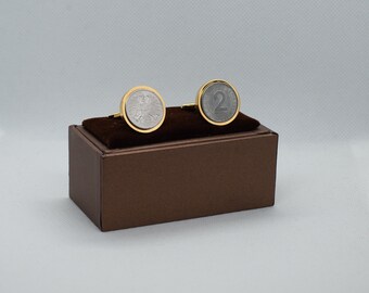 Coin Cufflinks - Austria, 2 Groschen,  Choice of Gold or Gunmetal coloured backs (stainless steel), 2nd year anniversary, special gift,ideas