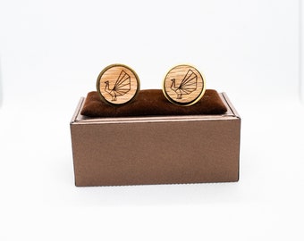 Wooden Peacock Origami Cufflinks - Wedding Cufflinks, Engraved Wooden Cufflinks, Groom Cufflinks, Personalized Cufflinks