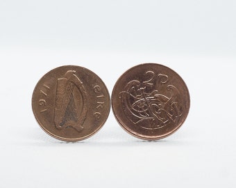 Coin Cufflinks - Ireland, 2 Pinpin Coin Cufflinks, United Kingdom Coin, 7th Anniversary, Wedding Anniversary Gift, Groomsmen Gift