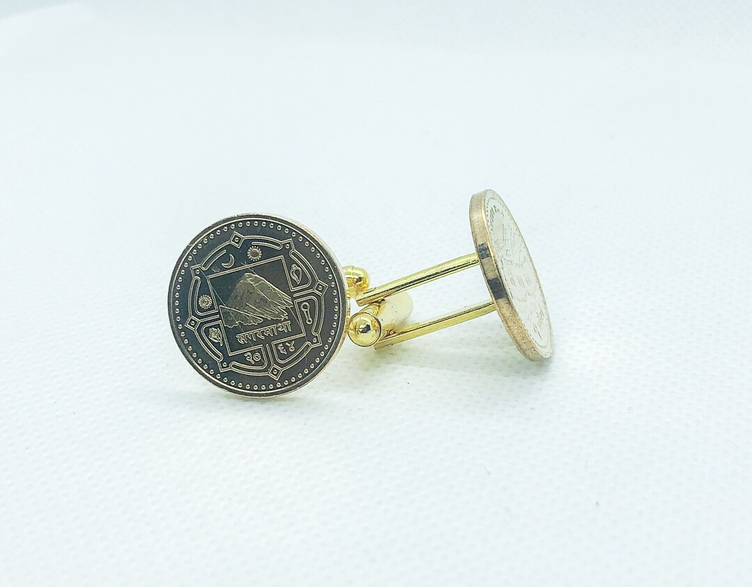 コイン カフスボタン - ネパール 1 ルピー、10 周年記念、特別なギフト、ユニークなプレゼント、ガンメタルまたはブラッシュ ゴールド カラーの裏地  (ステンレス スチール) - Etsy 日本