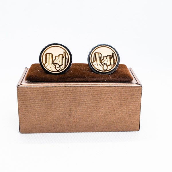 Grand Canyon Park Wooden Cufflinks - Wedding Cufflinks, Engraved Wooden Cufflinks, Groom Cufflinks, Personalized Cufflinks