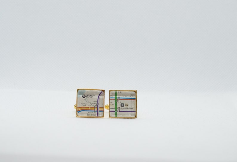New York Metro Subway 4 Cufflink with 16mm Brass Square Back