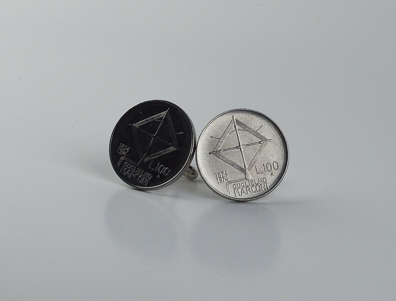 Italy 100 Lire Coin Guglielmo Marconi Cufflink
