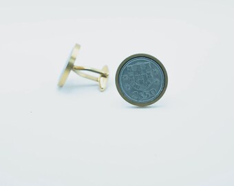 Coin Cufflinks-Portugal 2.50 Escudos Coin Cufflinks, Choice of Gunmetal coloured backs (stainless steel)
