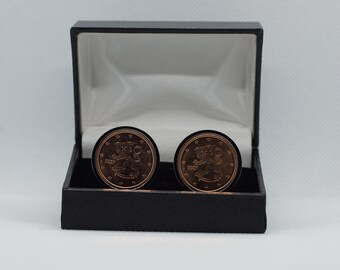 Abotoaduras de moeda - Finlândia, 5 centavos de euro, opção de verso prateado ou bronze (aço inoxidável), presentes finlandeses, presente de amigo finlandês,