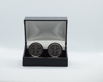 Coin Cufflinks -Vintage Canada 5 Cents 1944, 1945 Coin Cufflink, Choice of Silver or Gunmetal coloured backs (stainless steel)