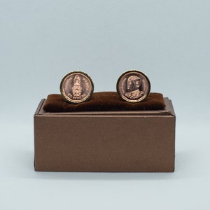 Coin Cufflinks - Thailand 50 Satang Rama X  Coin, Choice of  Gold or Gunmetal coloured backs (stainless steel)