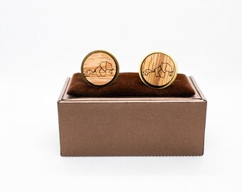 Wooden Elephants Origami Cufflinks - Wedding Cufflinks, Engraved Wooden Cufflinks, Groom Cufflinks, Personalized Cufflinks