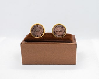 Custom Couples Initials Wedding  Wooden Cufflinks - Wedding Cufflinks, Engraved Wooden Cufflinks, Groom Cufflinks, Personalized Cufflinks