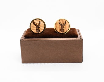 Wooden Deer Origami Cufflinks - Wedding Cufflinks, Engraved Wooden Cufflinks, Groom Cufflinks, Personalized Cufflinks