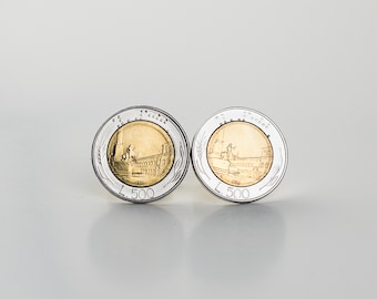 Coin Cufflinks - Italy, 500 Lire Coin Cufflink, unique gift for him, out of circulation coin, historical coin, Italian wedding idea, for him