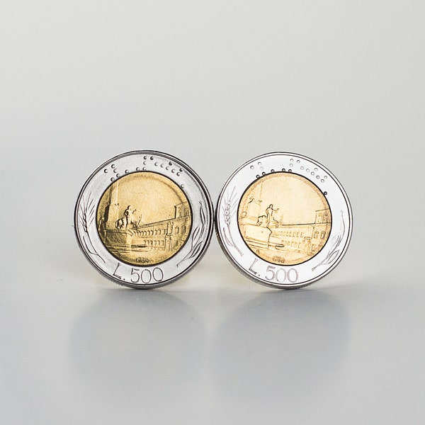 Coin Cufflinks - Italy, 500 Lire Coin Cufflink, unique gift for him, out of circulation coin, historical coin, Italian wedding idea, for him