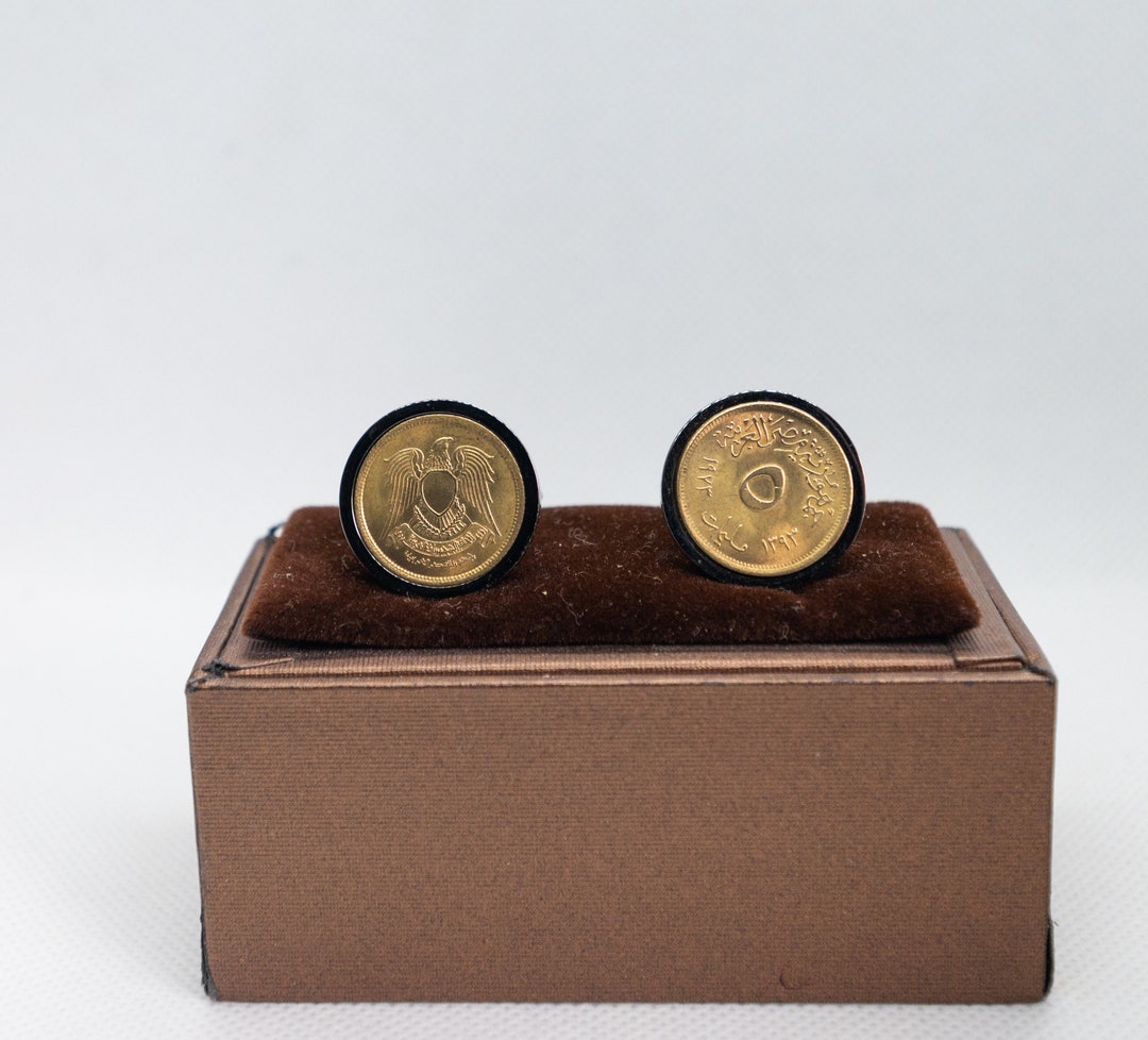 Coin Cufflinks Egypt 5 Qirsh Coin, Choice of Gold or Gunmetal Coloured