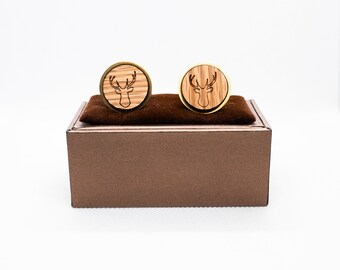 Wooden Deer Origami Cufflinks - Wedding Cufflinks, Engraved Wooden Cufflinks, Groom Cufflinks, Personalized Cufflinks