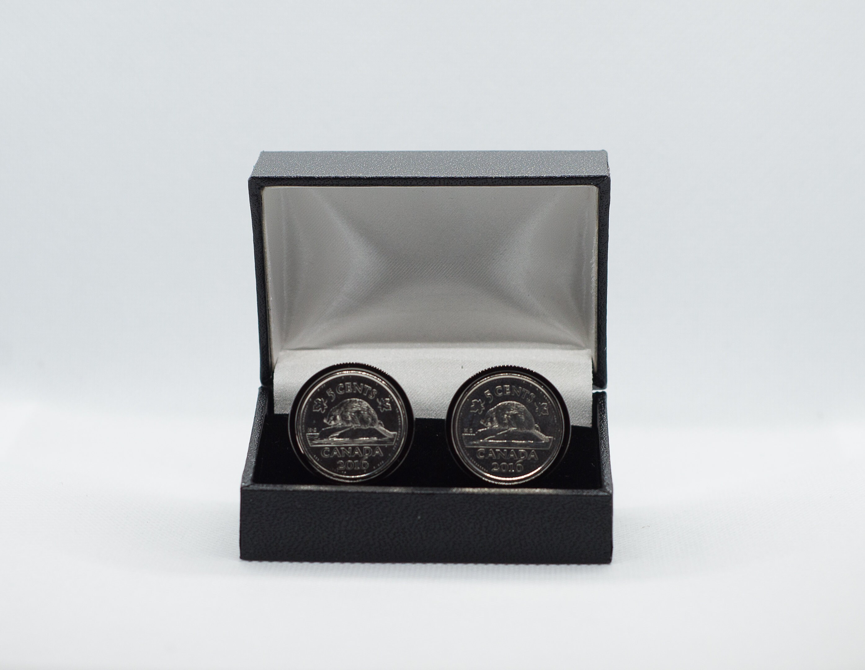 Coin Cufflinks-Canada, 5 Cent,Choice of Silver or Gunmetal coloured backs (stainless steel), gift for Canadian men, 10 years