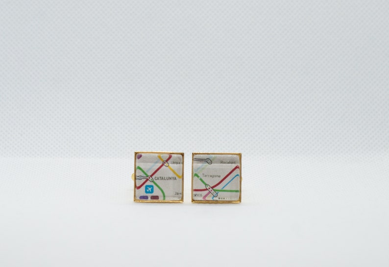 Barcelona Spain Metro Subway II Cufflink with 16mm Brass Square Back