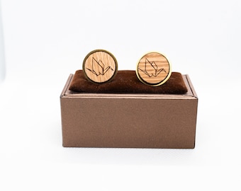 Wooden swan Origami Cufflinks - Wedding Cufflinks, Engraved Wooden Cufflinks, Groom Cufflinks, Personalized Cufflinks
