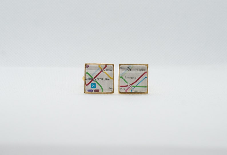 Barcelona Spain Metro Subway II Cufflink with 16mm Brass Square Back