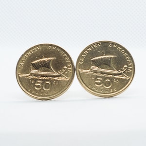Coin Cufflinks-Greece, 50 Drachmas Coin Cufflinks, 50th year, 50 year gift, special present for him, best gift idea, lovely present, special