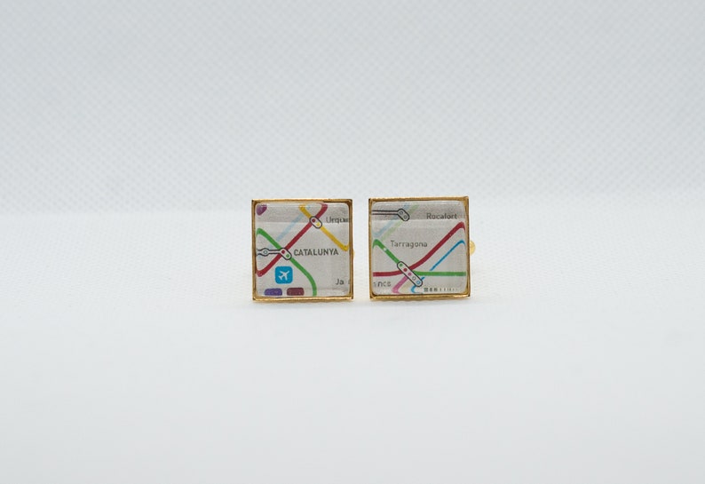 Barcelona Spain Metro Subway II Cufflink with 16mm Brass Square Back