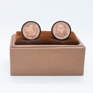 stainless steel Haiti 5 Centimes 10 year anniversary Coin Cufflinks Choice of Gunmetal coloured backs unique present for men