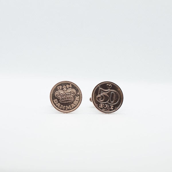 Coin Cufflinks - Denmark, 50 Ore Coin Cufflink, Father gift, grandpa present, gift for son, gift for uncle, men's present idea, Denmark gift