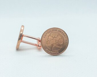 Coin Cufflinks - Argentina 1 Peso, 10 year anniversary, special gift, Choice of Gunmetal or Brushed Gold coloured backs (stainless steel)