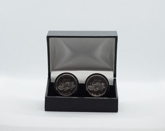 Coin Cufflinks -Canada 150 Series, 5 Cent Coin Cufflink, Men's Anniversary, Choice of Silver or Gunmetal coloured backs (stainless steel)