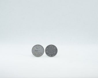 Coin Cufflinks - Austria, 10 Groschen Coin Cufflink, 10th year anniversary, tenth year, Choice of Gunmetal coloured backs (stainless steel)