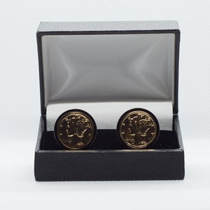 Coin Cufflinks - MERCURY  US Coins 24K Gold Plated Dime,Choice of Gold or Gunmetal coloured backs (stainless steel)