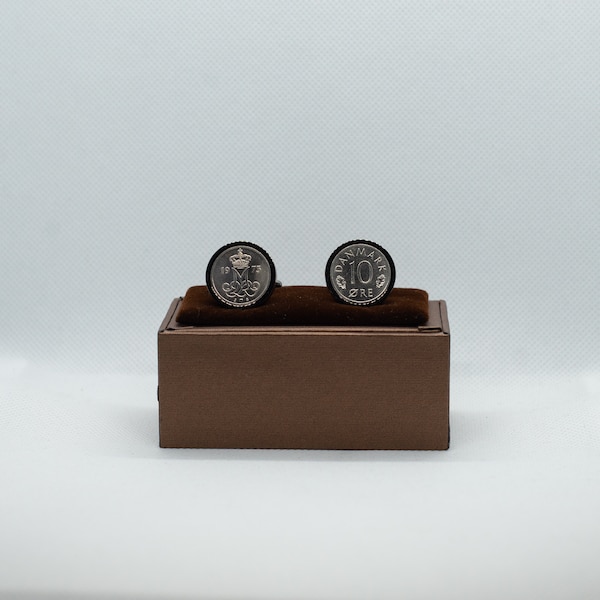 Coin Cufflinks - Denmark, 10 Øre - Choice of Gold or Gunmetal coloured backs (stainless steel), unique gift for men, unusual gift for him