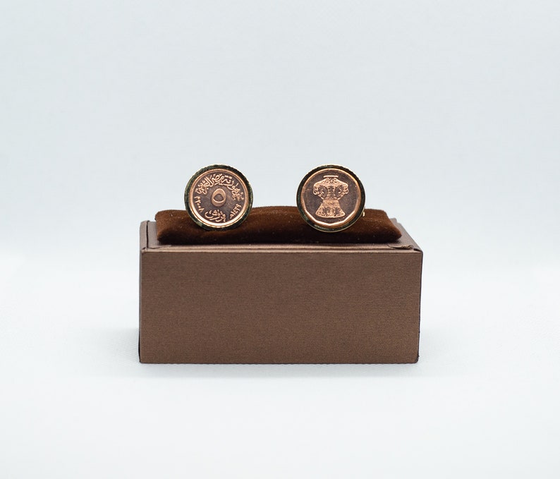 Egypt 5 Qirsh Coin Cufflinks wStainless Steel GOLD or Gunmetal Back