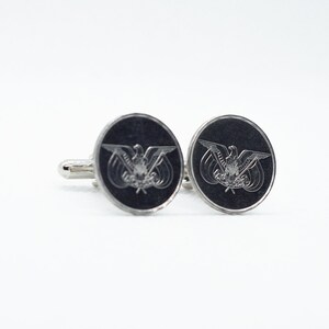 Coin Cufflinks - Yeman 1 Rial Coin Cufflinks, Choice of Gunmetal or Brushed Gold coloured backs (stainless steel)