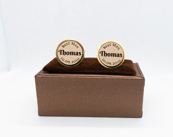Custom Wedding Best Man Wooden Cufflinks - Wedding Cufflinks, Engraved Wooden Cufflinks, Groom Cufflinks, Personalized Cufflinks