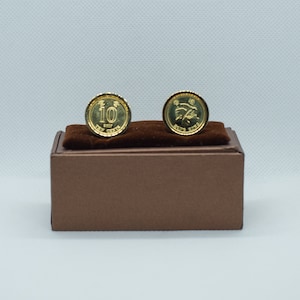Coin Cufflinks - Hong Kong 10 Cents Coin, Choice of  Gold or Gunmetal coloured backs (stainless steel)