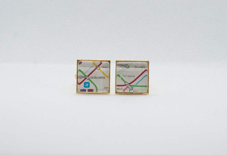 Barcelona Spain Metro Subway II Cufflink with 16mm Brass Square Back