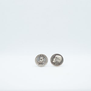 Coin Cufflinks- GREECE, 5 drachmas Coin Cufflinks, 5th year anniversary, gift for 5 years, gift for greek friend, present for grandfather