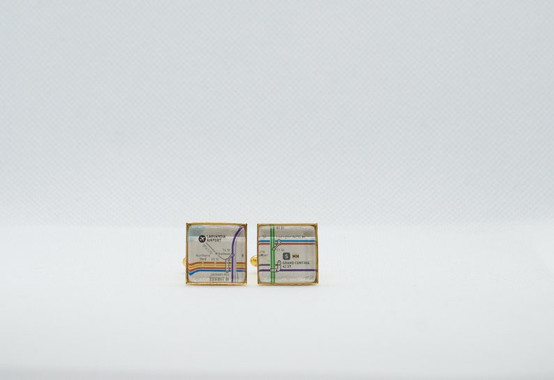 New York Metro Subway 4 Cufflink with 16mm Brass Square Back