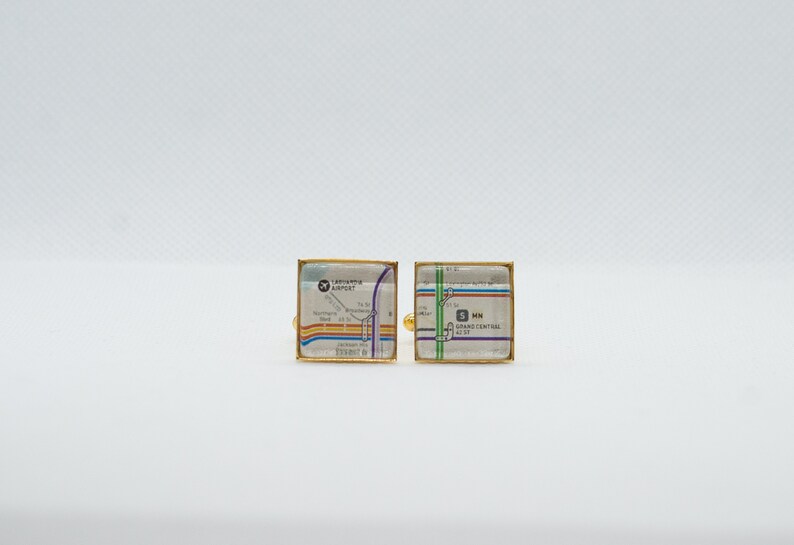 New York Metro Subway 4 Cufflink with 16mm Brass Square Back