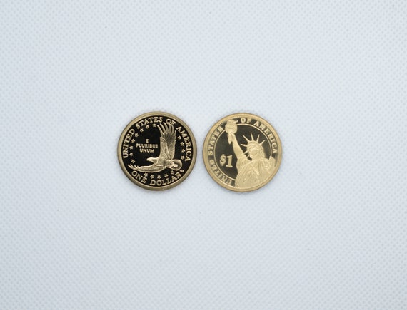 Reverse Black Finish Steel Money Clip Genuine Sacagawea USA Dollar EAGLE