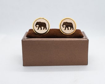 Elephant Wooden Cufflinks - Wedding Cufflinks, Engraved Wooden Cufflinks, Groom Cufflinks, Personalized Cufflinks